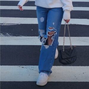 Cool Forever 21 Straight Leg High Waisted Ripped Jeans